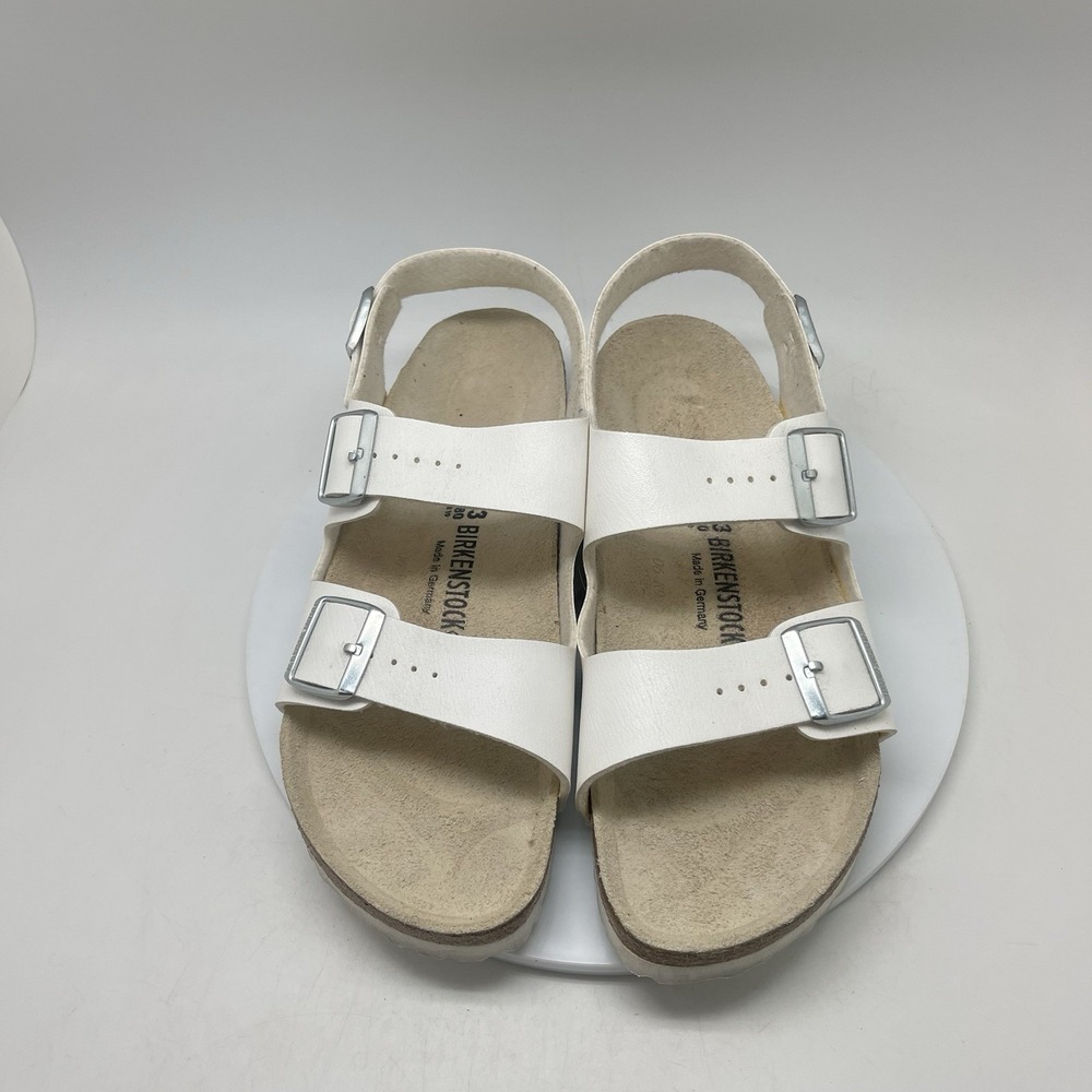 Birkenstock Milano Sandals Womens 12 Mens 10 EU 43 White Leather Comfort Shoes - Picture 2 of 11